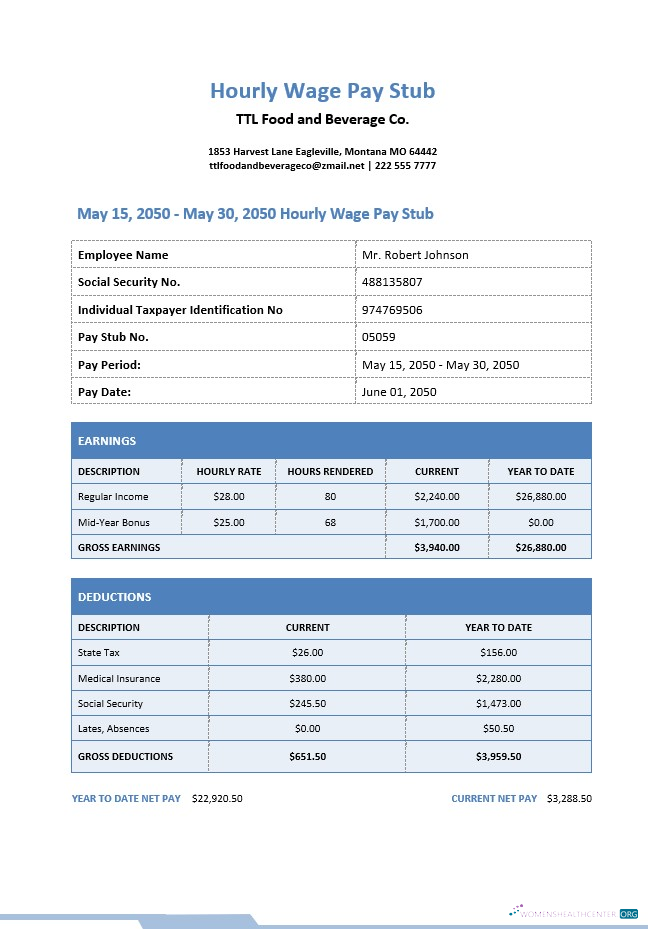 Download Hourly Wage Pay Stub Template Photoshop template